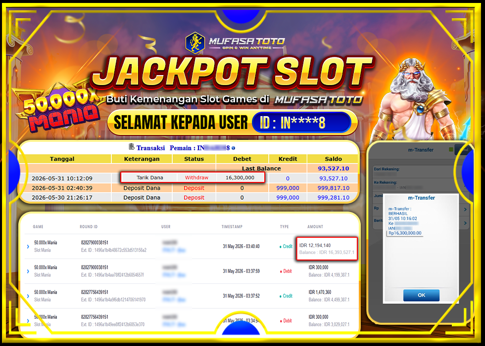 MUFASATOTO JACKPOT PRAGMATICPLAY Rp.16.300.000|LUNAS